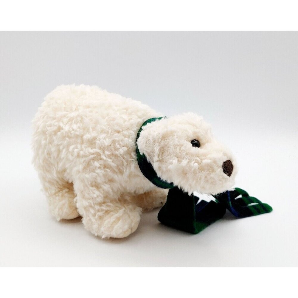 GUND Avalanche the Polar Bear w/ Green Plaid Scarf Holiday Winter 8”